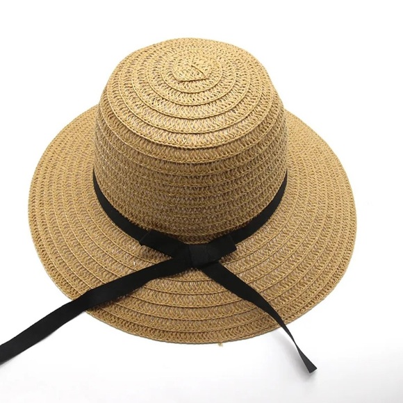New- Stylish Tan Sun Hat with Black Ribbon - Picture 1 of 5